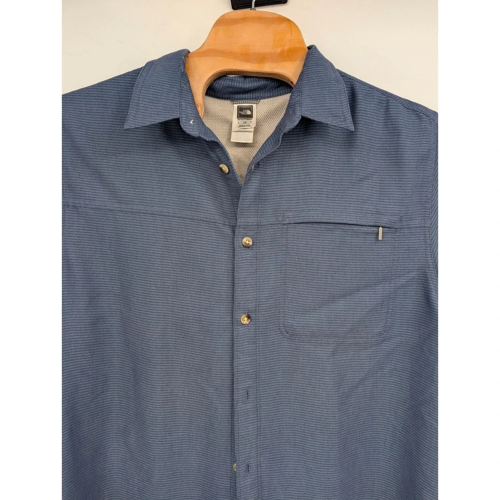 The North Face Mens Shirt Large Blue Short Sleeve Button Up Pocket Modal Blend